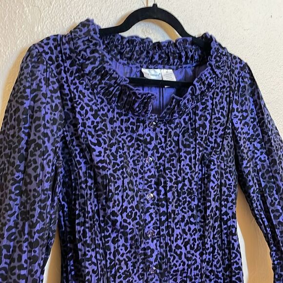 Harve Benard Crinkle Blouse Goth 3/4 Sleeve Button Down Ruffle Detail Medium - Picture 5 of 13